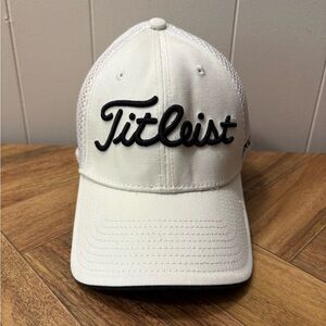 Titleist White Cap with Black Logo Mens Fitted Golf Hat